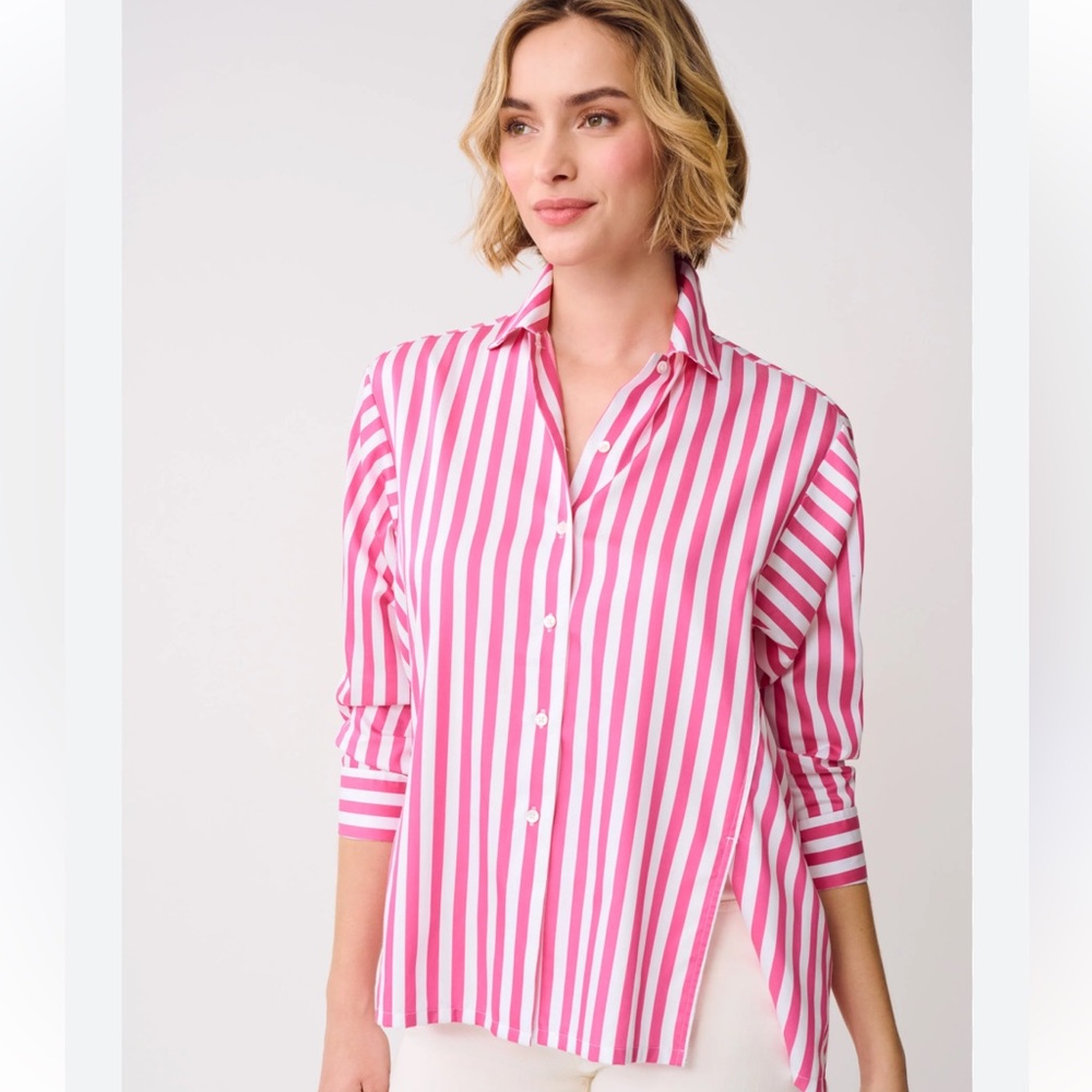 J Mclaughlin Alexis Shirt in Pink Stripe